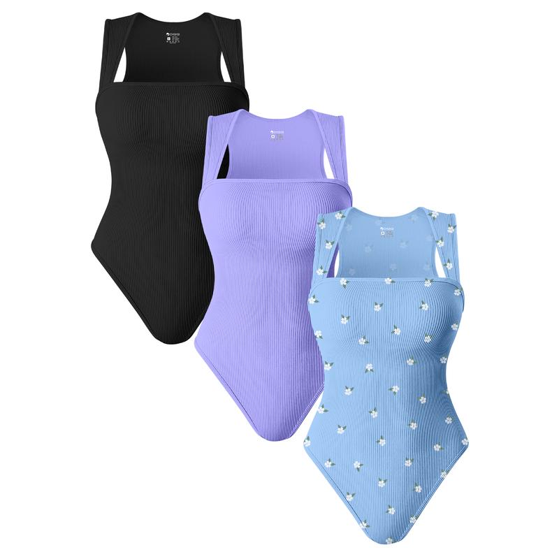 Final 3 Hours: 40% OFF🔥3 Piece Bodysuits For Women Sexy Ribbed Strappy Square Neck Stretch Tank Tops Bodysuits