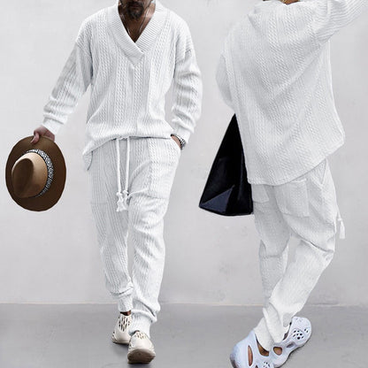 ⏳Oferta Especial por Tempo Limitado⌛Conjunto Masculino de Moletom e Calça Jogger com Decote em V (2 peças)